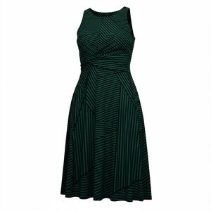Ann Taylor Green Black Geometric Fit and Flare Dress Size 8‎